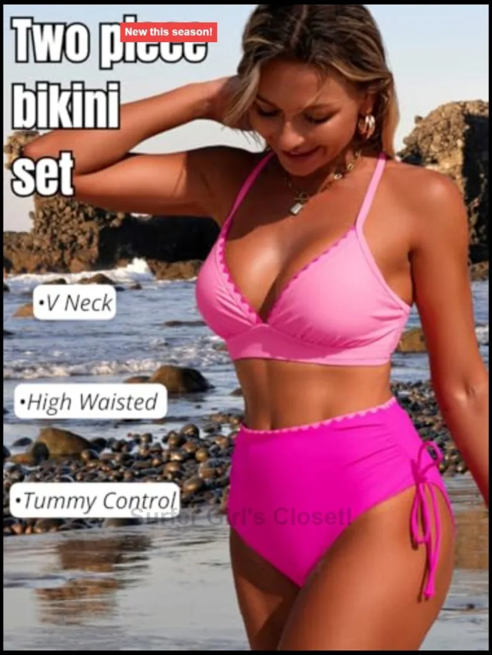 High Waisted Bikini Set Tummy Control Full Coverage Swimwear for Beach Vacation